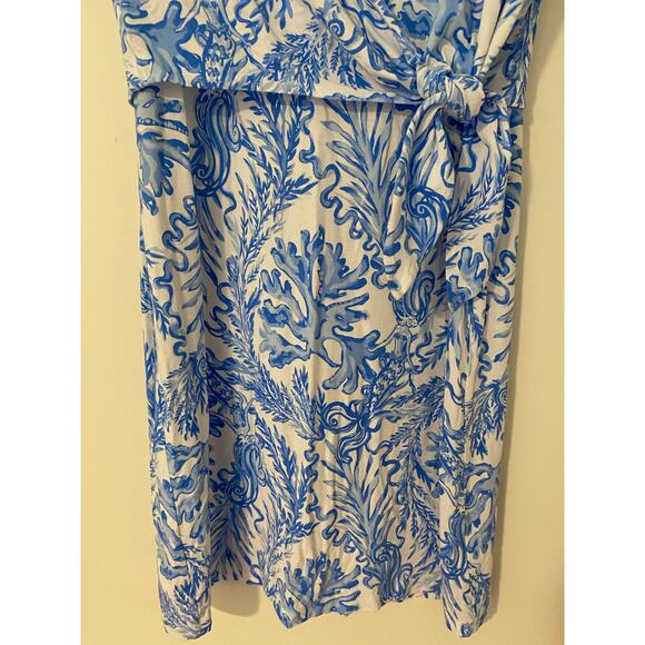 Lilly Pulitzer Inka Dress Resort White Aqua Blue Lounge Front Tie EUC Spandex S - Picture 5 of 12